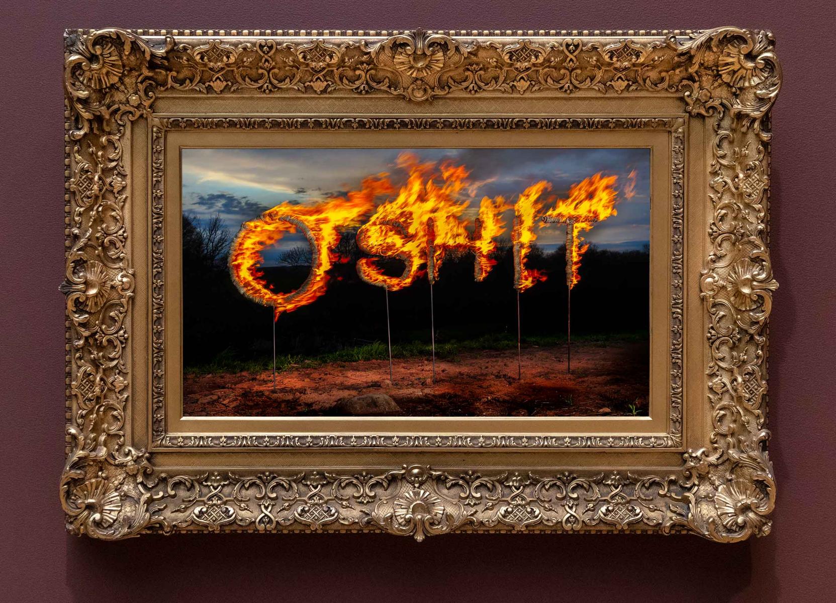 "o shit" from the CommoN series.  


20"x30 print size (frame is part of the photograph image, no real frame.  Print is 20"x 30 with the colored border all around).

edition 15 : COMMON : Salem Krieger