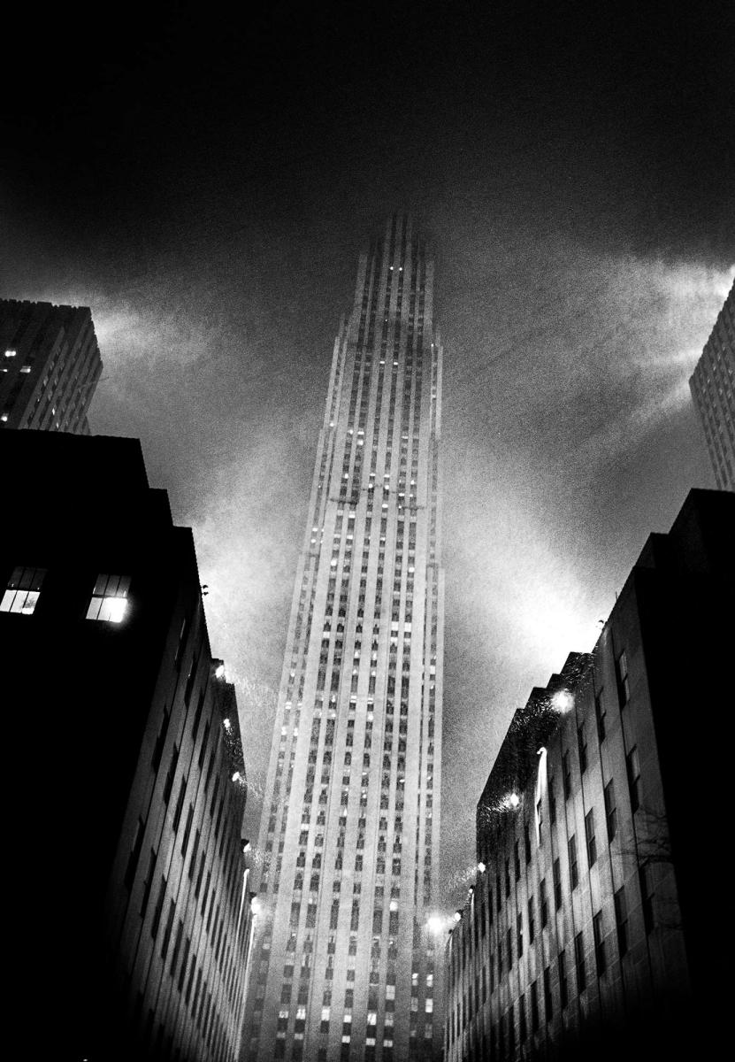 Rockefeller Center in New York City at night. Photographed with 35mm black and white film.  : THOUGHTS of the MOMENT : Salem Krieger