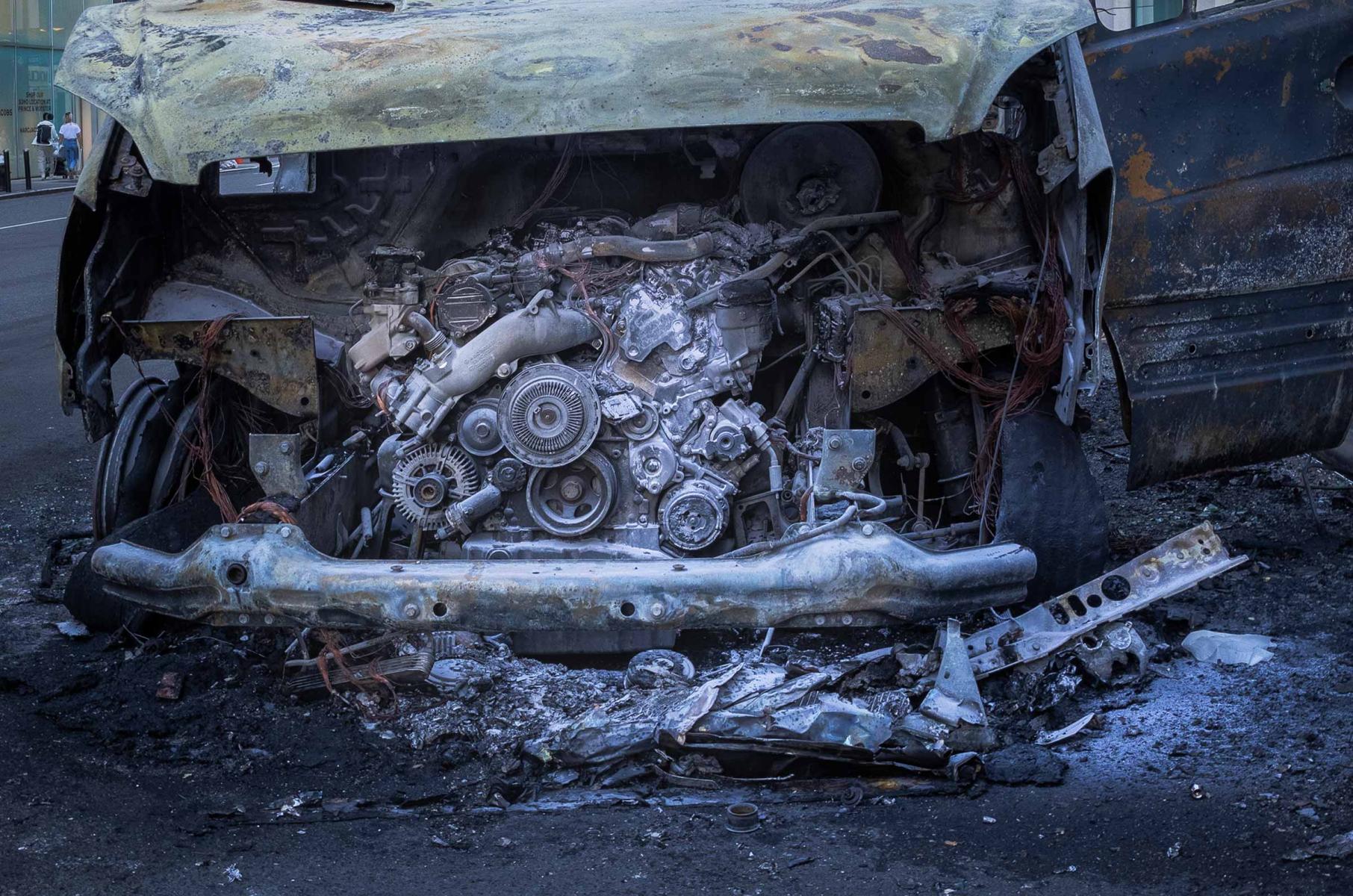 Do not talk with food in your mouth. Car engine after the fire department sprayed the engine to put out the fire. : THOUGHTS of the MOMENT : Salem Krieger